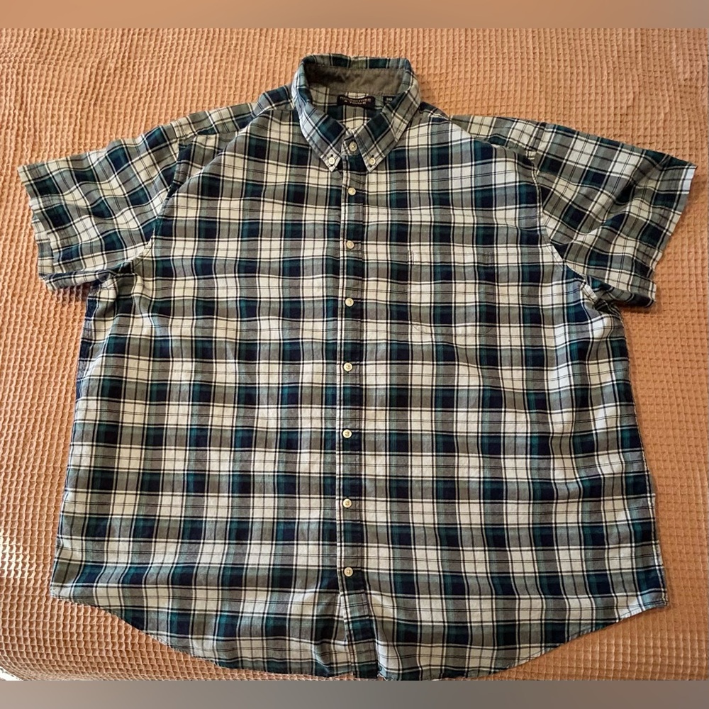 Men’s 3XB Cotton Buttondown Roundtree & Yorke Blue Plaid Shirt Short Sleeves